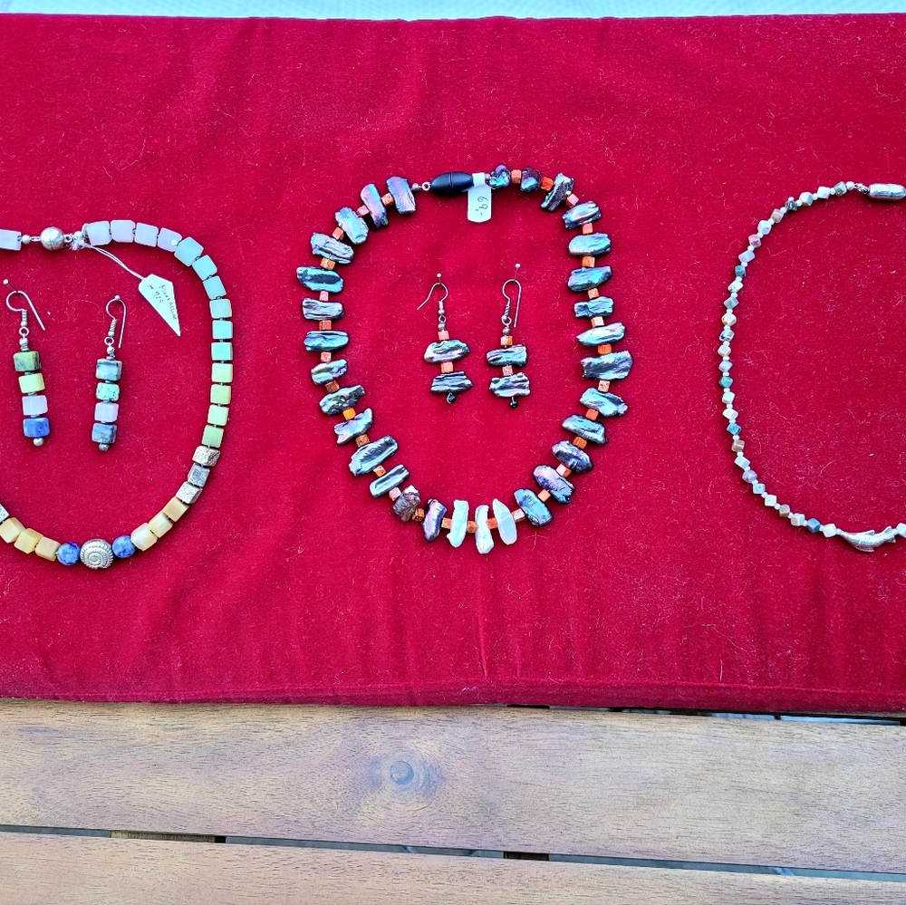 European handmade necklace and erring sets, new. Selling as set of all 3, or set